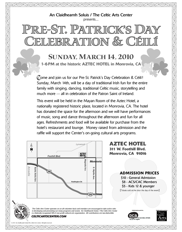 An image of the 2010 St. Pat's Day flyer - same information repeated in text below.